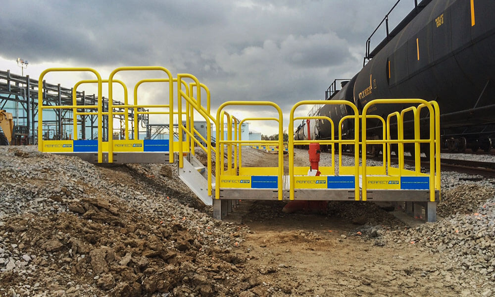 Elongated Work Platform Metal Handrail System SafeRack